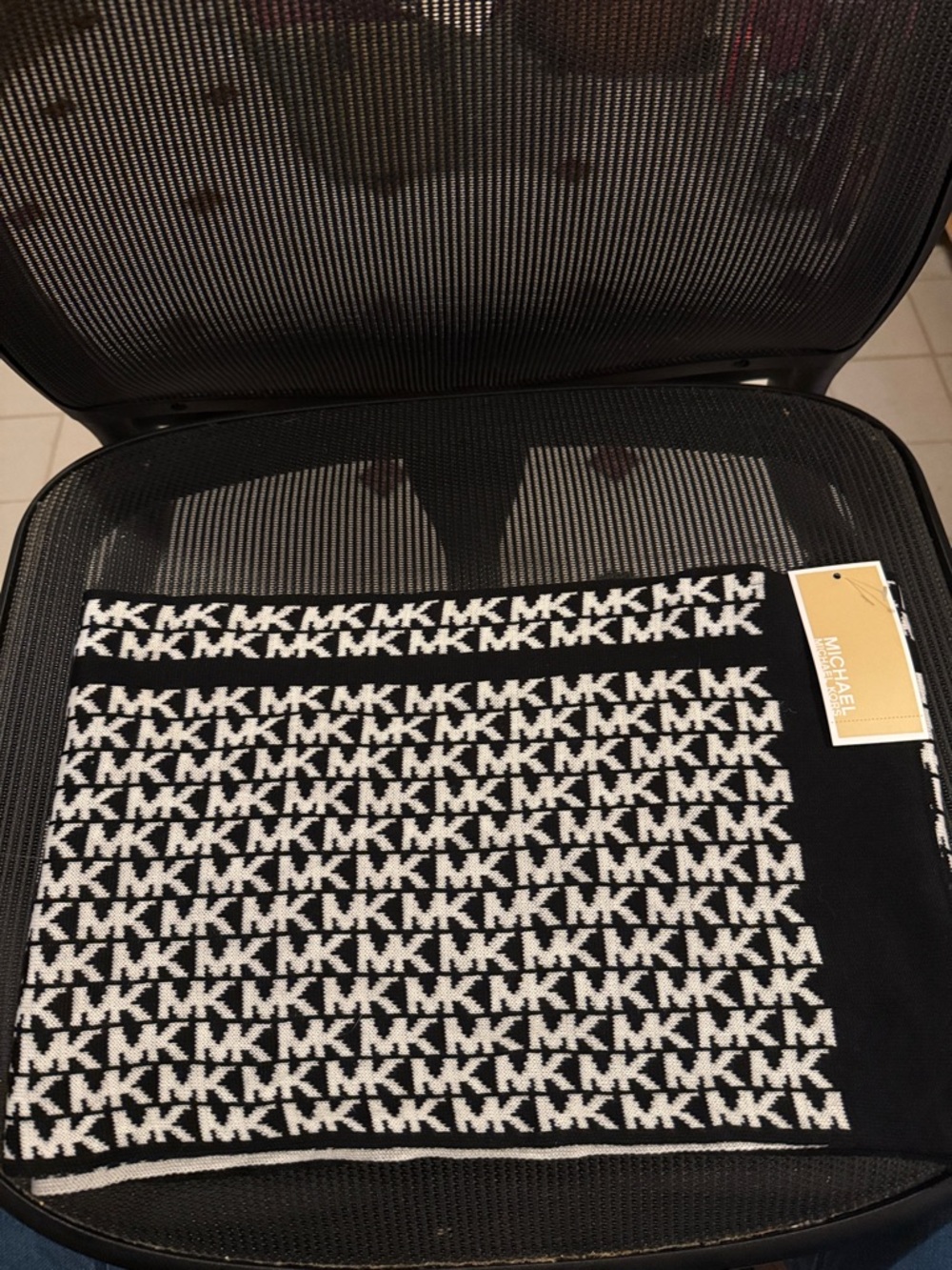 Michael Kors Black and White MK Logo Scarf